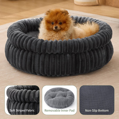 Donut Plush Pet Dog Cat Bed Fluffy Soft Warm Calming Bed Sleeping Kennel Nest