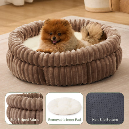 Donut Plush Pet Dog Cat Bed Fluffy Soft Warm Calming Bed Sleeping Kennel Nest