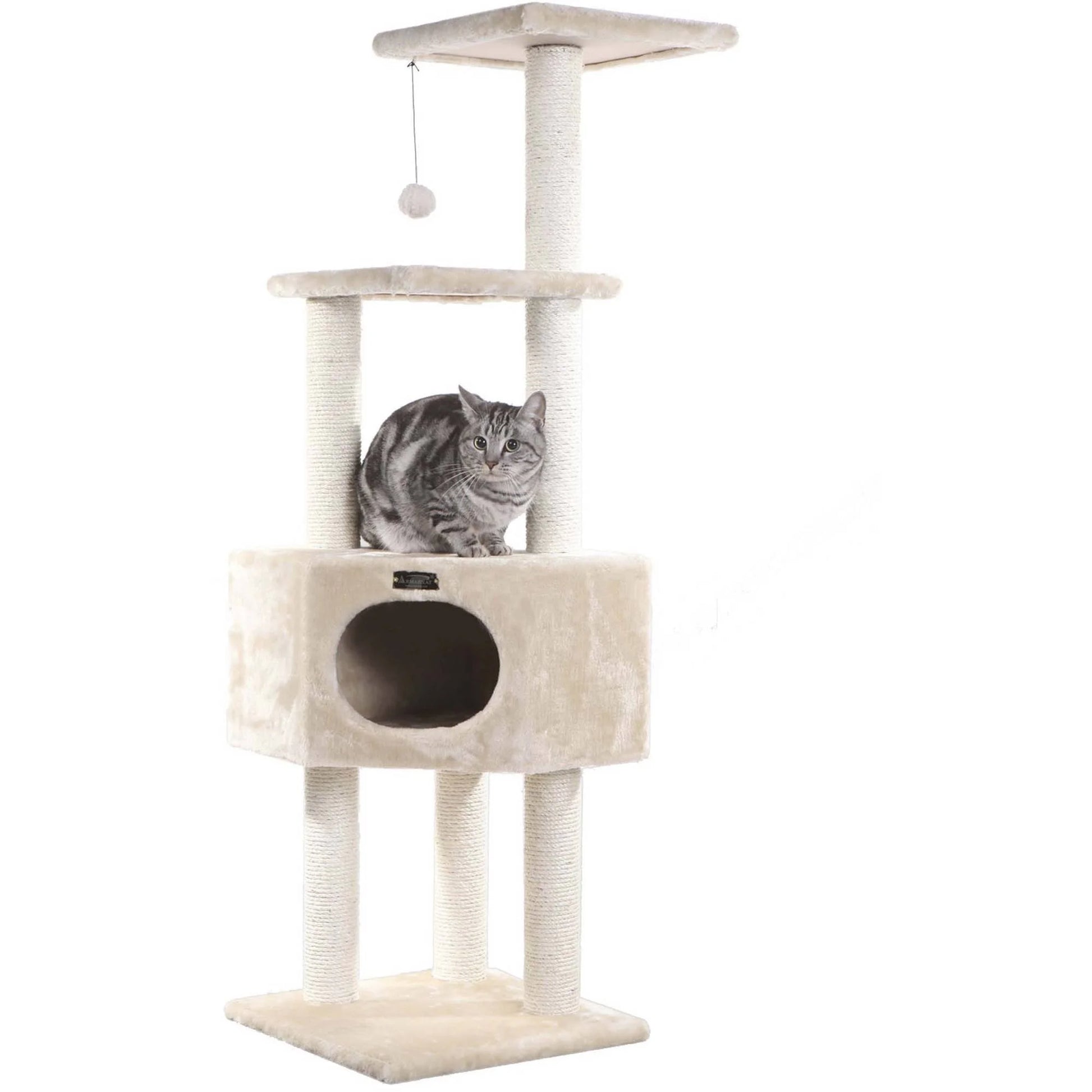 52-In Cat Tree & Condo Scratching Post Tower, Beige