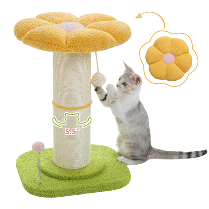 Flower Cat Scratching Post Small Cat Tree Tower Cat Scratcher for Indoor Cats with Super Thick Scratching Post Removable Cat Bed