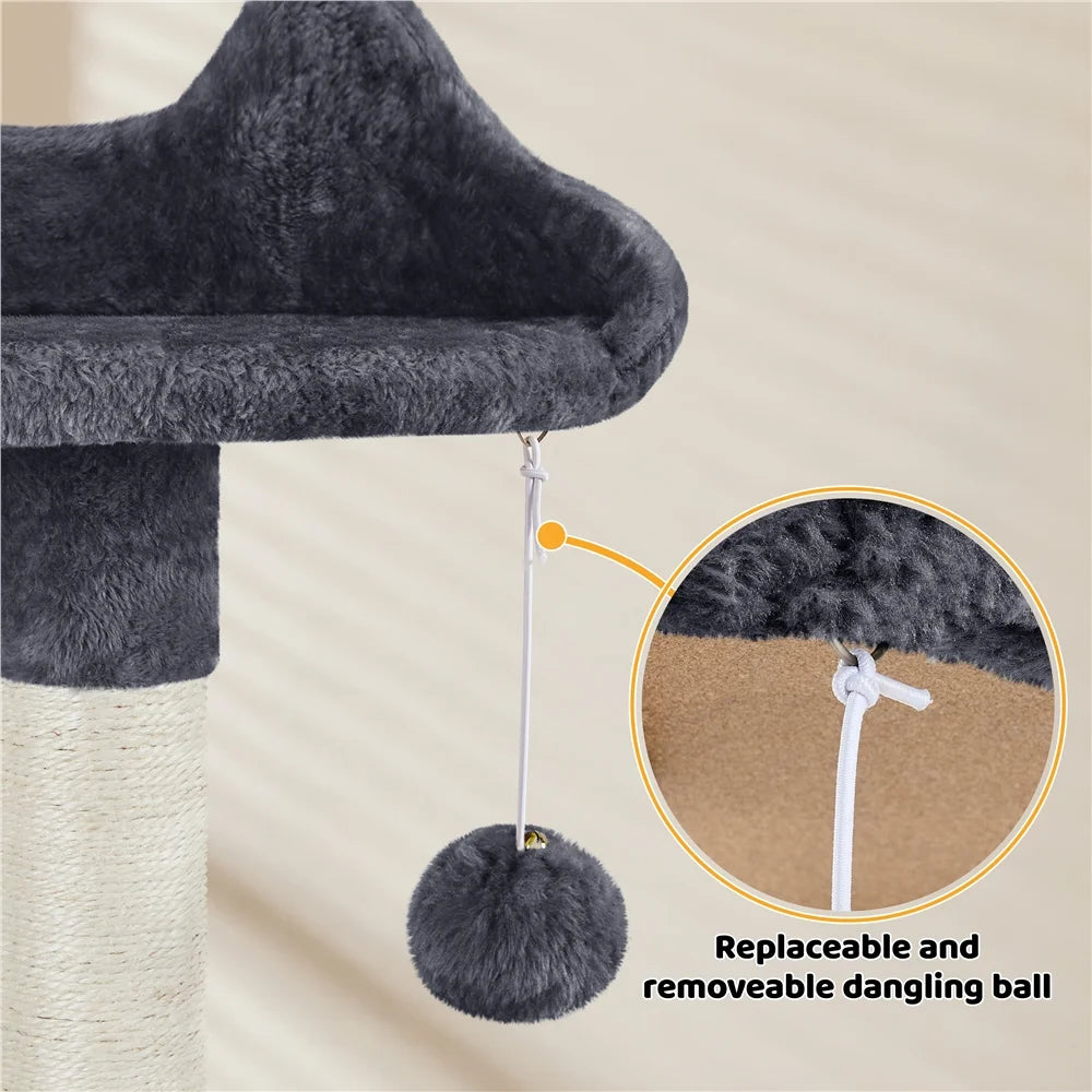 54" Cat Tree with Hammock, Basket and Scratching Post Tower, Dark Gray