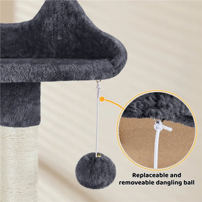 54" Cat Tree with Hammock, Basket and Scratching Post Tower, Dark Gray