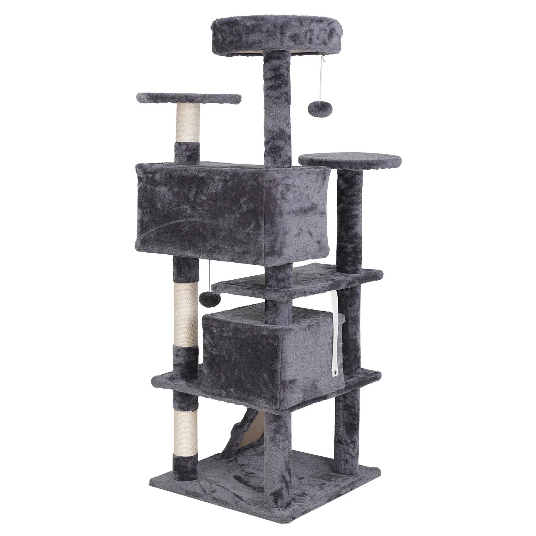 53-In Cat Tree & Condo Scratching Post Tower, Dark Gray
