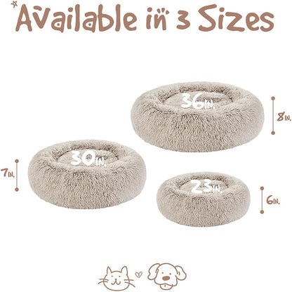 Donut Dog Bed Faux Fur Fluffy Calming Sofa for Medium Dogs, Soft & Plush anti Anxiety Pet Couch for Dogs, Machine Washable Coco Pet Bed with Non-Slip Bottom, 30"X30"X7" Tan