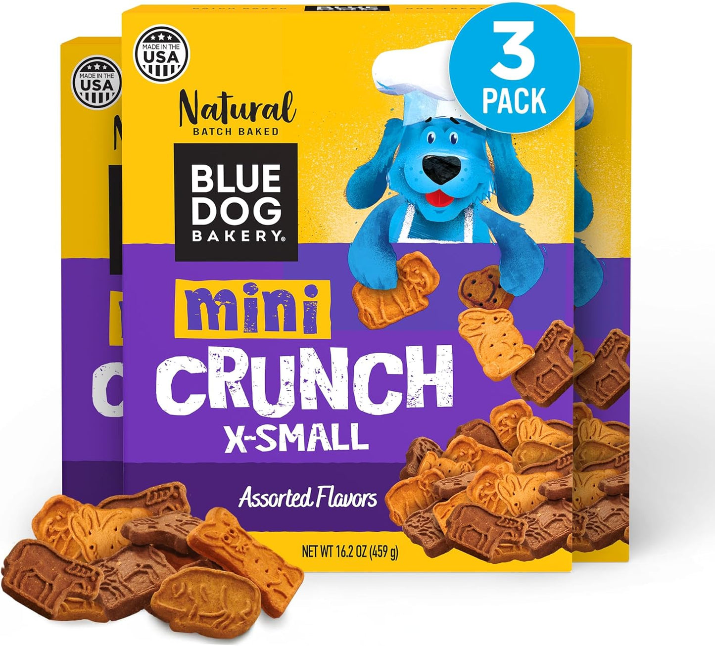 Natural Dog Treats, Mini Crunch, Assorted Flavors, 16.2Oz, 3 Count