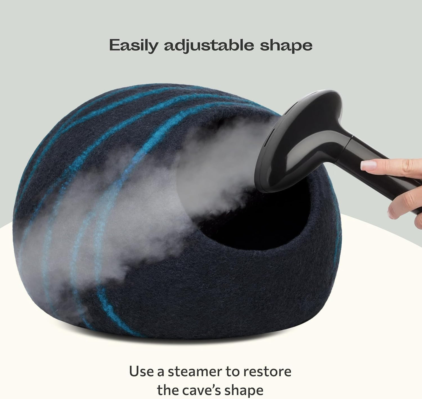 Cat Cave – Premium Felt Cat Bed for Indoor Cats, Handmade 100% Merino Wool (Large, Black Aqua)