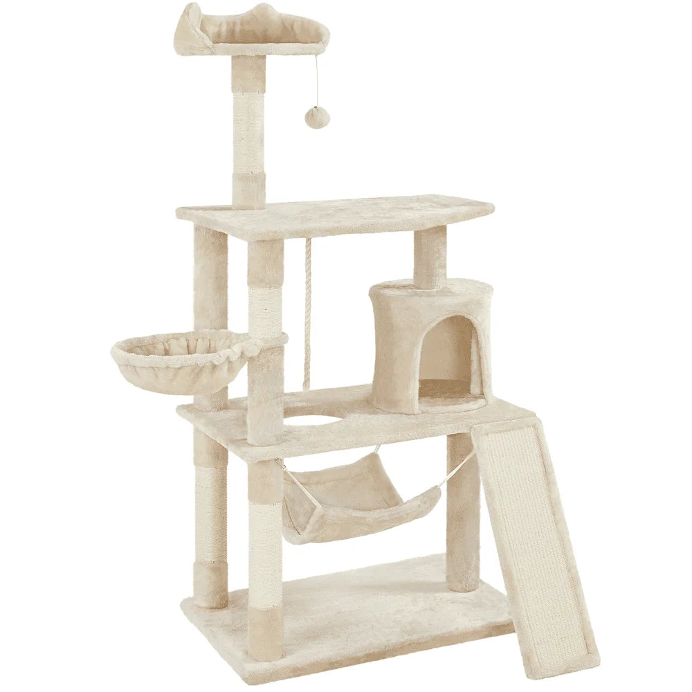 Easyfashion 63.5''H Multi Level Cat Tree Condo with Scratching Post, Beige