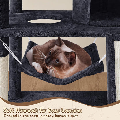 62In Multi-Level Cat Tree Tower Condo with Scratching Posts, Removable Platform & Hammock, Cat Activity Center Play Furniture for Kittens, Cats, and Pets