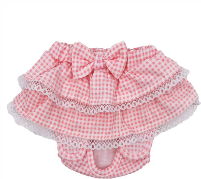 Dog Skirt Diaper Female Sanitary Pant Dress Ruffles Cotton Small Pet Cat (Pink, Small: Waist 6" - 8")