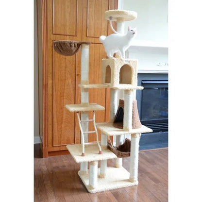 Real Wood Cat Tree & Condo Scratching Post Tower, Goldenrod