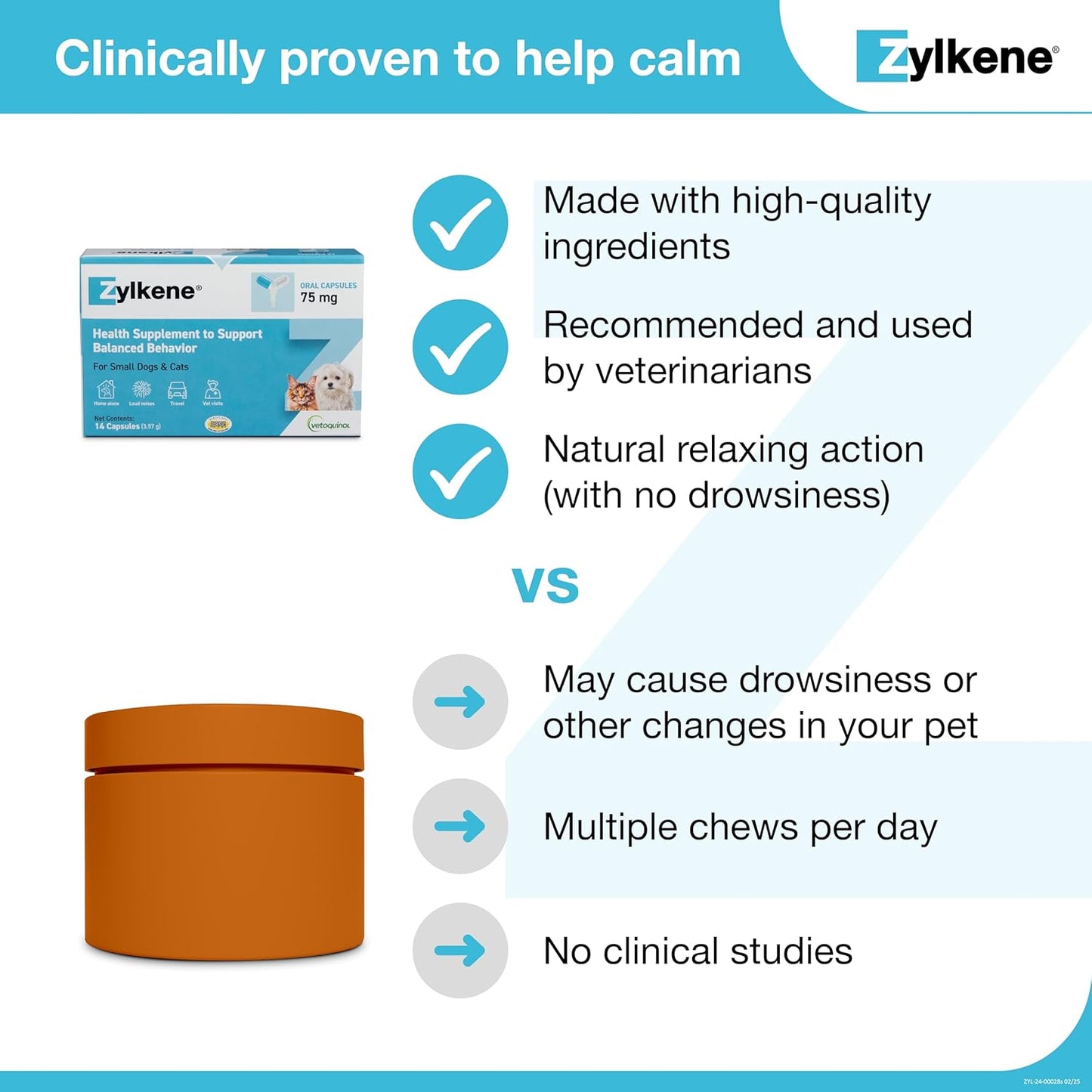 Zylkene Calming Support Supplement for Small Dogs and Cats, Helps Promote Relaxation and Reduce External Stress Factors, Daily Behavioral Support and Anxiety Relief for Dogs and Cats, 75Mg