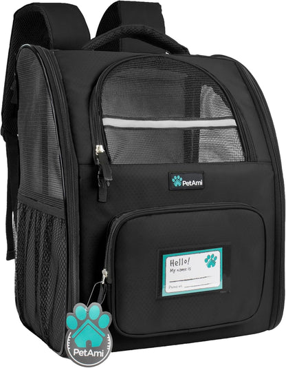 Deluxe Pet Carrier Backpack for Small Cats and Dogs, Puppies | Ventilated Design, Two-Sided Entry, Safety Features and Cushion Back Support | for Travel, Hiking, Outdoor Use