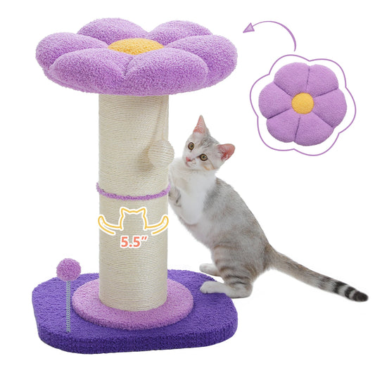 Flower Cat Scratching Post Small Cat Tree Tower Cat Scratcher for Indoor Cats with Super Thick Scratching Post Removable Cat Bed