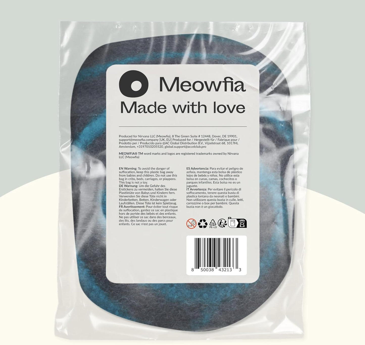 Cat Cave – Premium Felt Cat Bed for Indoor Cats, Handmade 100% Merino Wool (Large, Black Aqua)