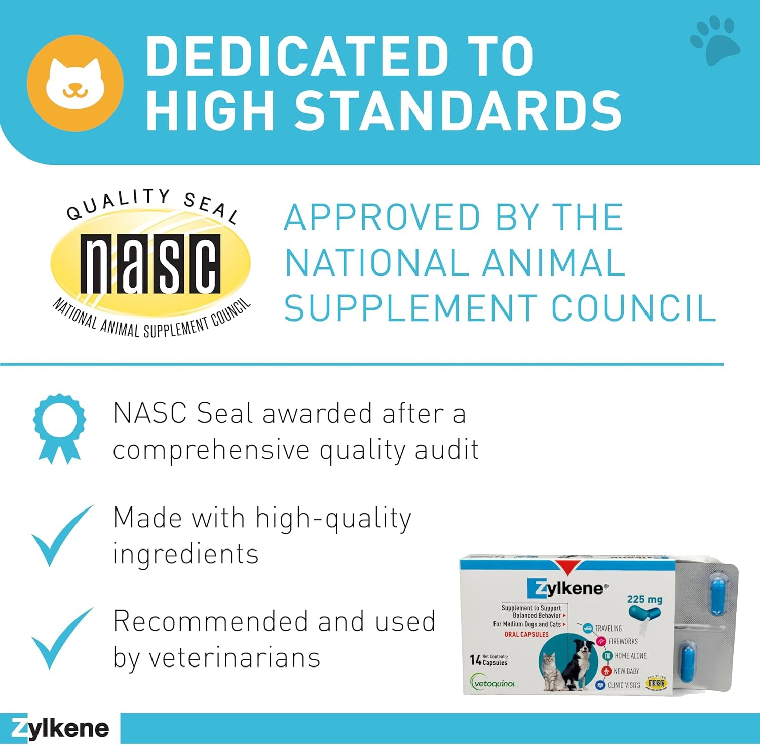 Zylkene Calming Support Supplement for Medium Dogs 33-65Lbs Promotes Relaxation, Reduces Stress, and Supports Occasional Anxiety Relief for Dogs, 225Mg - 14 Capsules