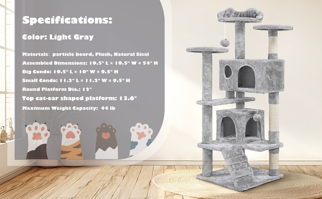 54In Cat Tree Tower Condo with Scratching Post for Kittens Pet House Furniture