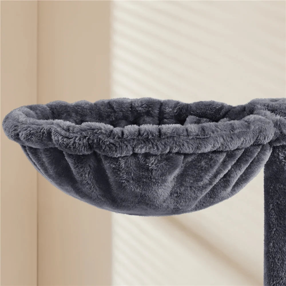 54" Cat Tree with Hammock, Basket and Scratching Post Tower, Dark Gray