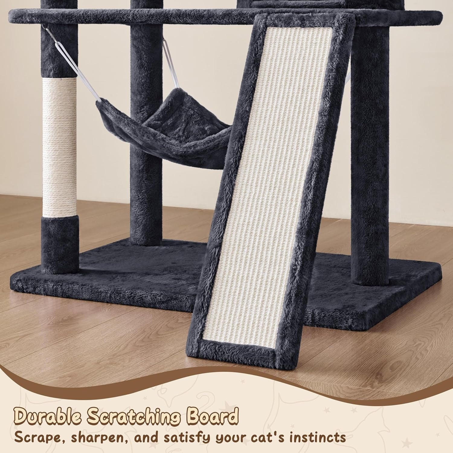 62In Multi-Level Cat Tree Tower Condo with Scratching Posts, Removable Platform & Hammock, Cat Activity Center Play Furniture for Kittens, Cats, and Pets