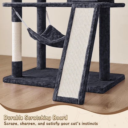 62In Multi-Level Cat Tree Tower Condo with Scratching Posts, Removable Platform & Hammock, Cat Activity Center Play Furniture for Kittens, Cats, and Pets