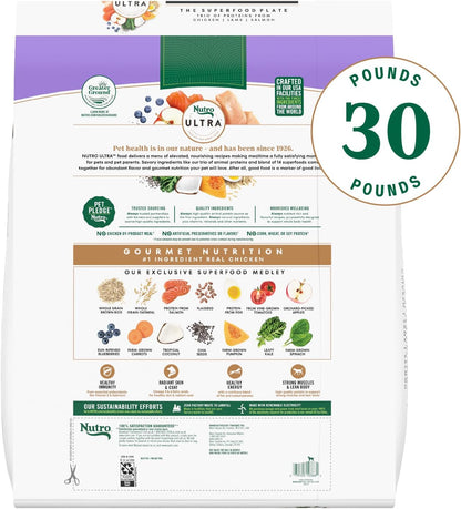 ULTRA Adult High Protein Natural Dry Dog Food with a Trio of Proteins from Chicken, Lamb and Salmon, 30 Lb. Bag