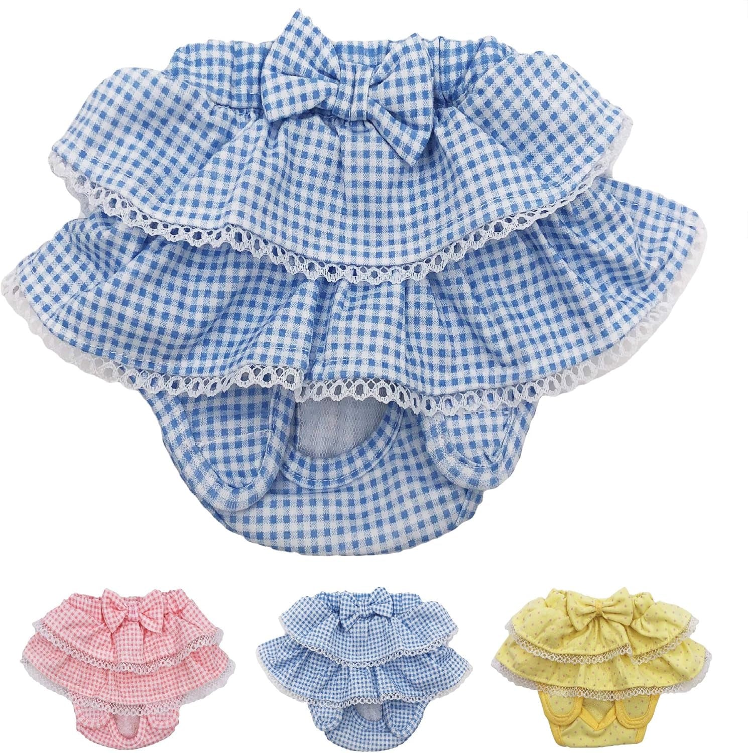 Dog Skirt Diaper Female Sanitary Pant Dress Ruffles Cotton Small Pet Cat (Blue, Medium: Waist 8" - 11")