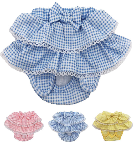 Dog Skirt Diaper Female Sanitary Pant Dress Ruffles Cotton Small Pet Cat (Blue, Medium: Waist 8" - 11")
