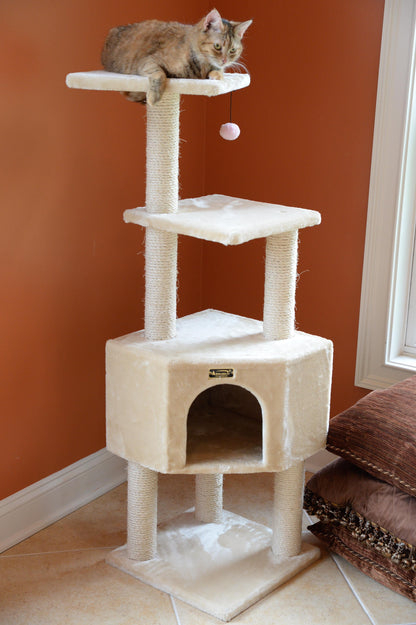 52-In Cat Tree & Condo Scratching Post Tower, Beige