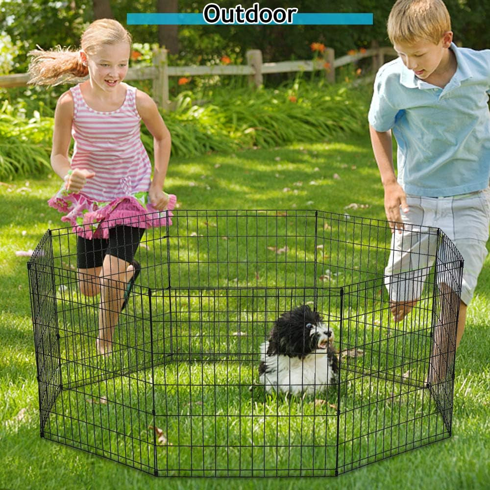 Puppy Playpen Dog Fence Pet Playpen 8 Panel Metal Portable Foldable Indoor Outdoor Pet Exercise Pen Animal Wire Yard Crate Kennel Pets Playpen for Small Medium Large Dogs
