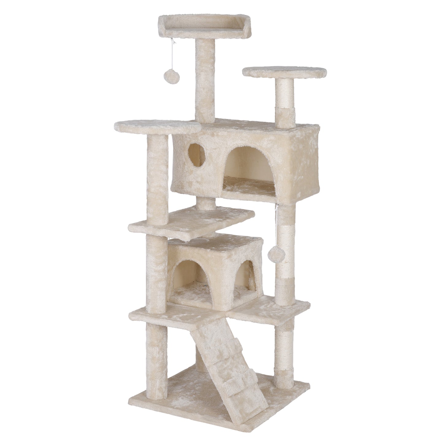 55'' Cat Tree Condo Scratching Post Sturdy Cat Activity Center Light Beige