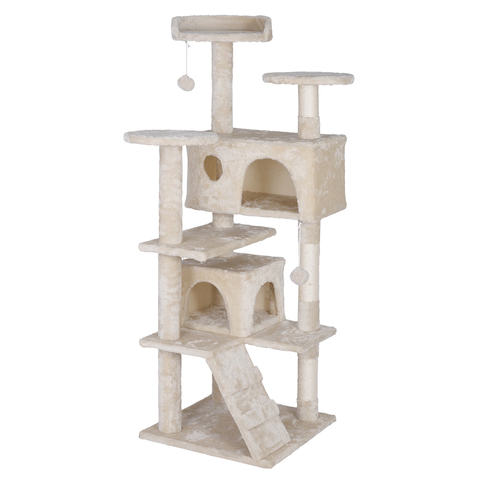55'' Cat Tree Condo Scratching Post Sturdy Cat Activity Center Light Beige