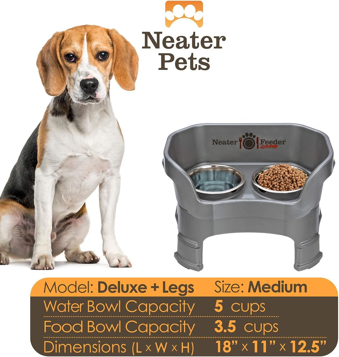 Neater Feeder Deluxe with Leg Extensions (Medium, Gunmetal Grey)