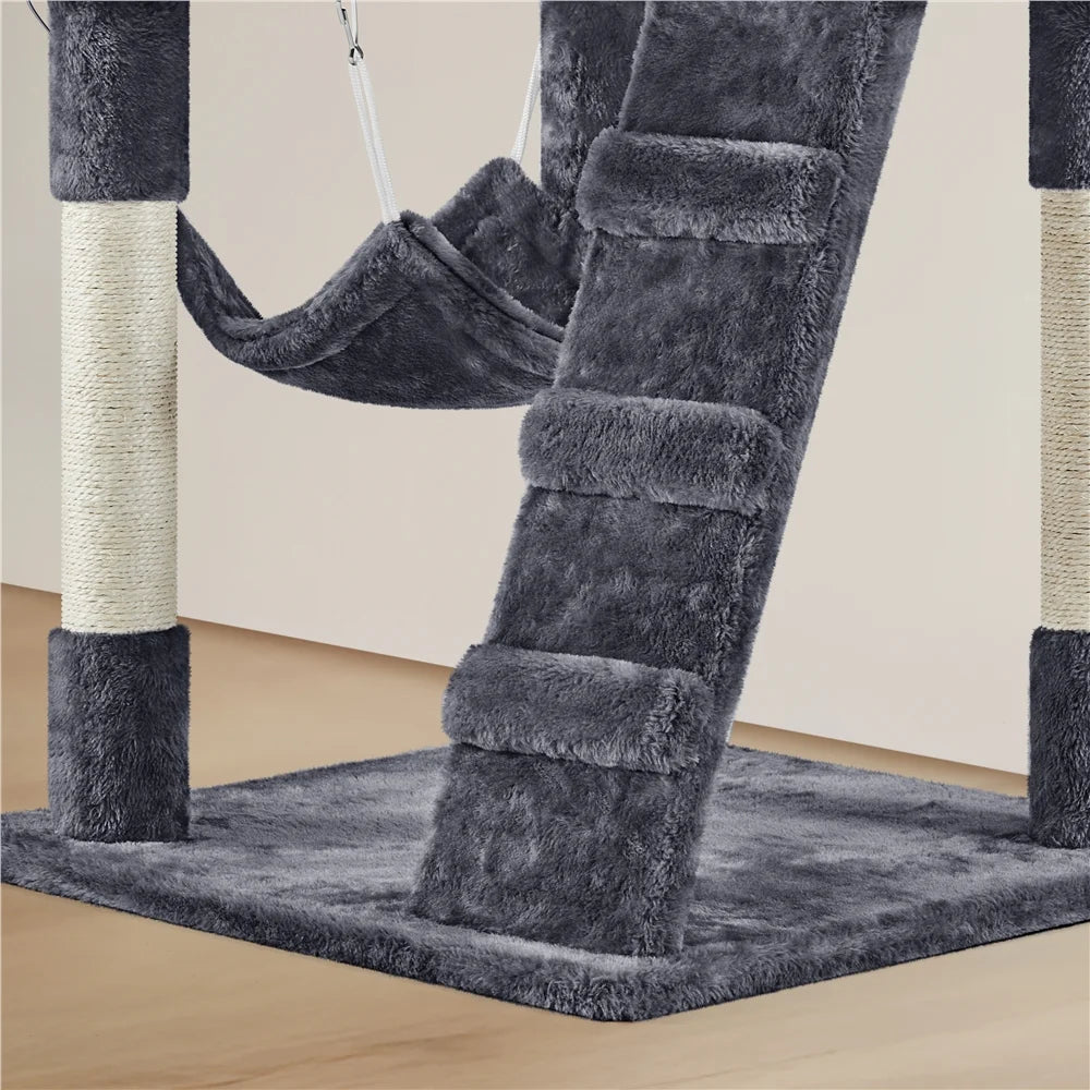 54" Cat Tree with Hammock, Basket and Scratching Post Tower, Dark Gray