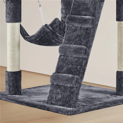 54" Cat Tree with Hammock, Basket and Scratching Post Tower, Dark Gray