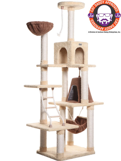 Real Wood Cat Tree & Condo Scratching Post Tower, Goldenrod