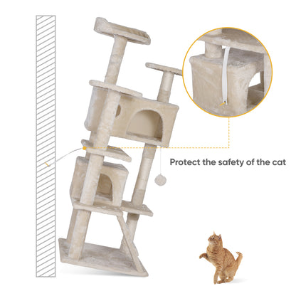 55'' Cat Tree Condo Scratching Post Sturdy Cat Activity Center Light Beige