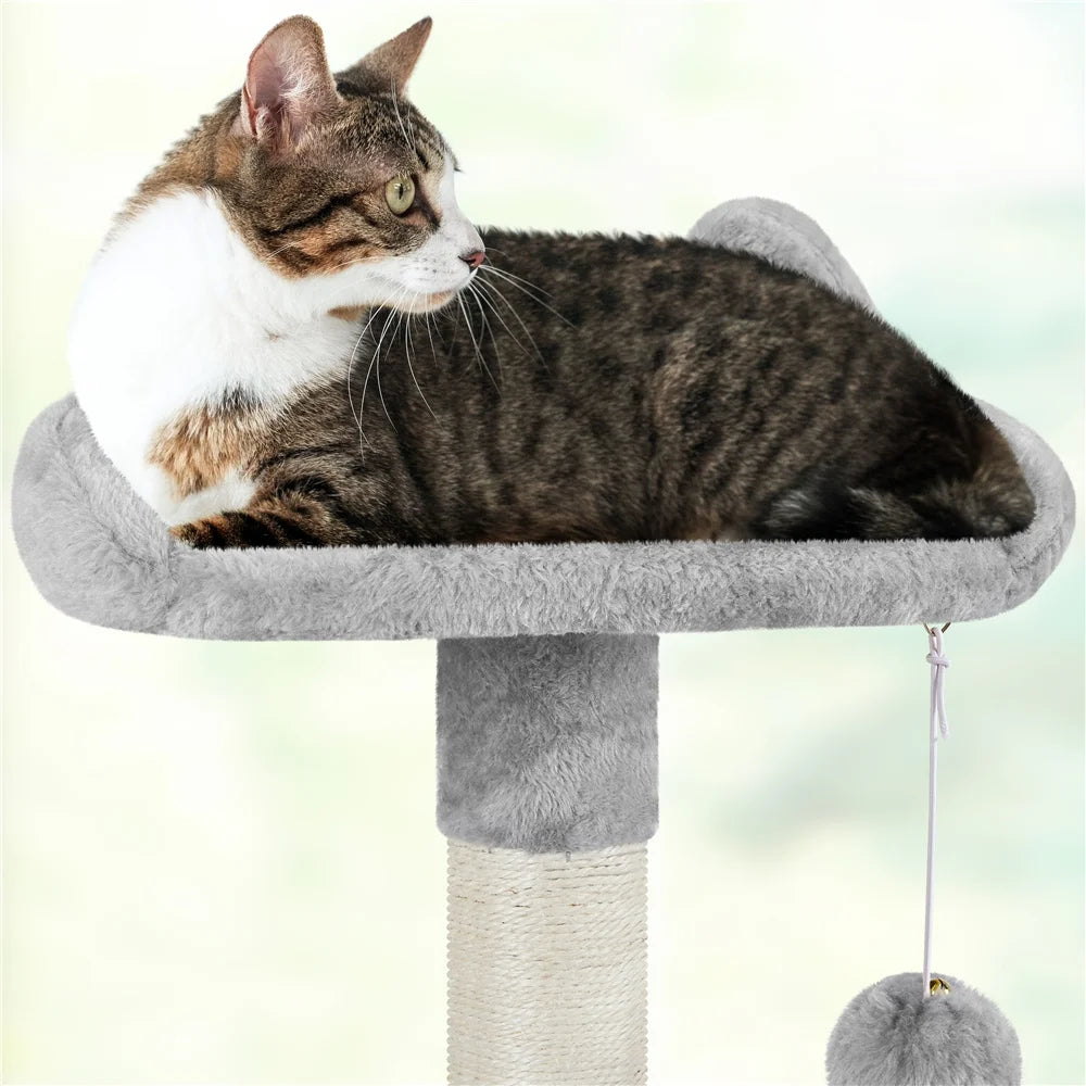 54" Cat Tree with Hammock, Basket and Scratching Post Tower, Light Gray