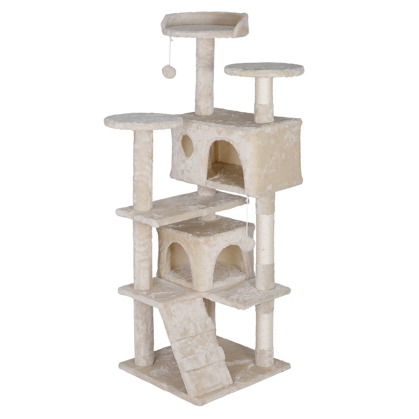55'' Cat Tree Condo Scratching Post Sturdy Cat Activity Center Light Beige