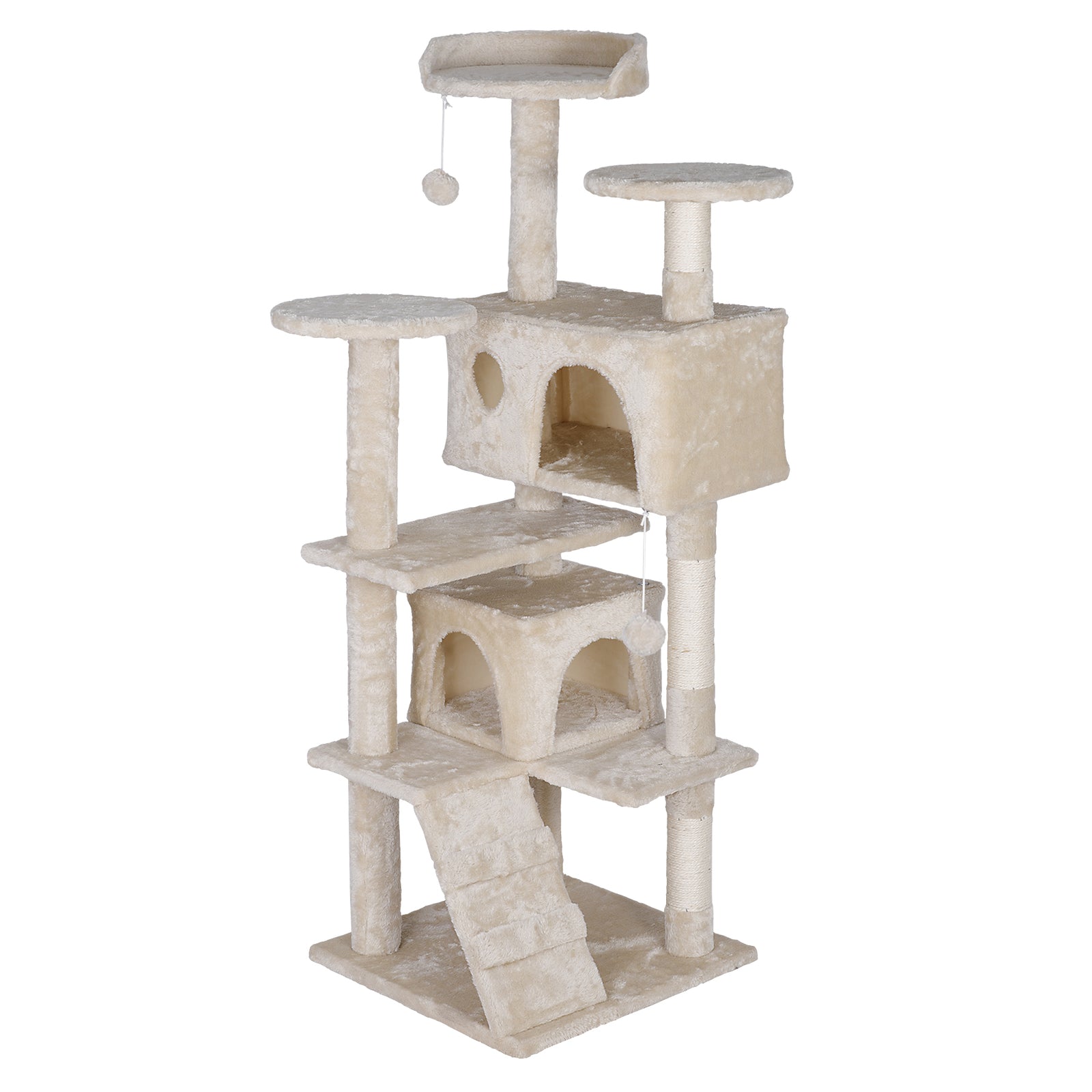 55'' Cat Tree Condo Scratching Post Sturdy Cat Activity Center Light Beige