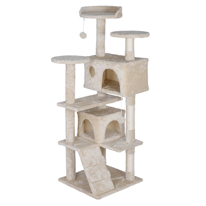 55'' Cat Tree Condo Scratching Post Sturdy Cat Activity Center Light Beige
