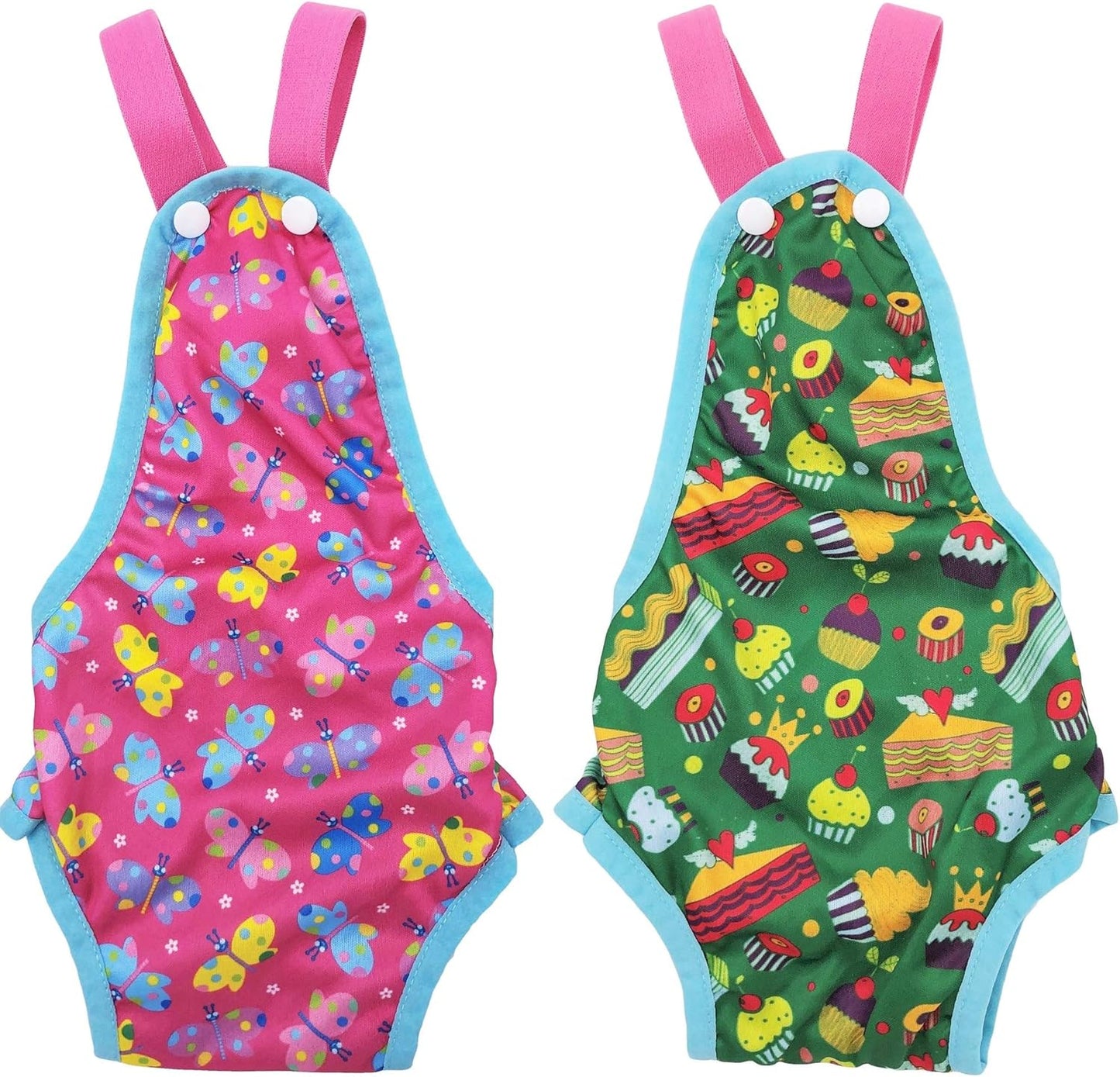 Pack of 2 Female Dog Diapers Sanitary Pantie Washable Reusable with Suspenders Stay on for Small Pet (XS: Waist 12" - 14", Pink Butterfly and Green Cupcake)