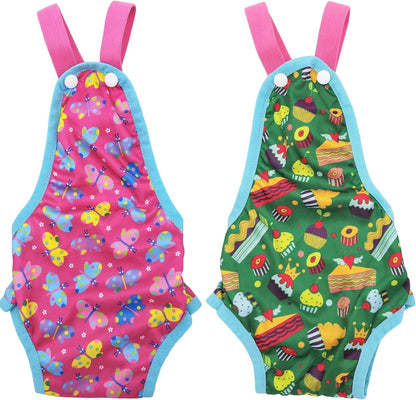 Pack of 2 Female Dog Diapers Sanitary Pantie Washable Reusable with Suspenders Stay on for Small Pet (XS: Waist 12" - 14", Pink Butterfly and Green Cupcake)