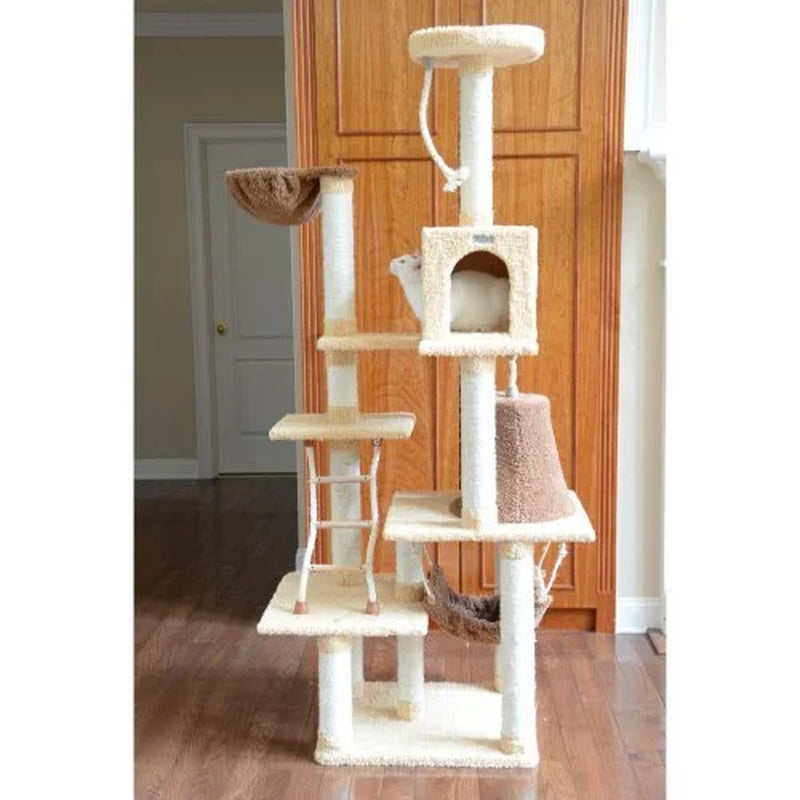 Real Wood Cat Tree & Condo Scratching Post Tower, Goldenrod