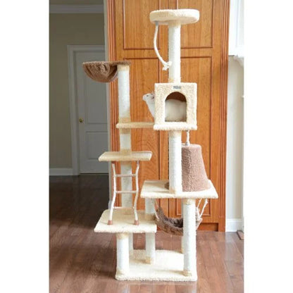 Real Wood Cat Tree & Condo Scratching Post Tower, Goldenrod