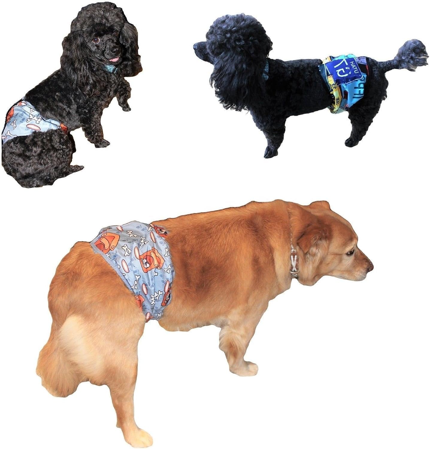 Leak Proof Waterproof Diapers Dog Belly Band Male Wrap Washable Reusable Absorbent Pad Lined for Small Medium Large Pets Black (L: Waist 14" - 18", Gray Dog)