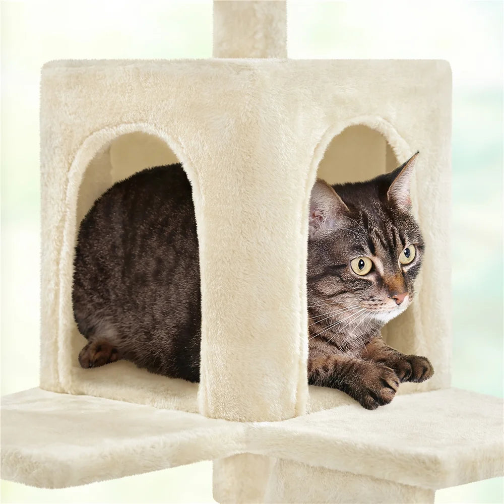 54" Cat Tree with Hammock, Basket and Scratching Post Tower, Beige