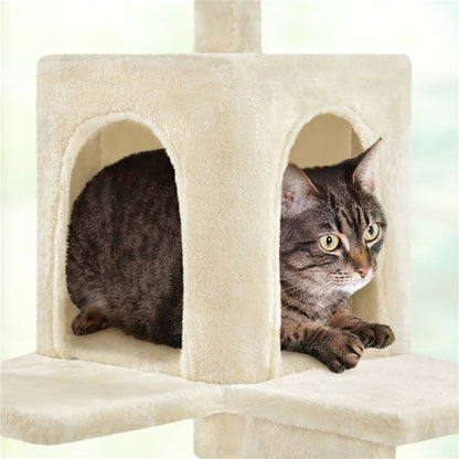 54" Cat Tree with Hammock, Basket and Scratching Post Tower, Beige