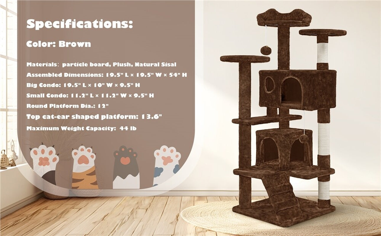 54In Cat Tree Tower Condo with Scratching Post for Kittens Pet House Furniture