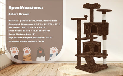 54In Cat Tree Tower Condo with Scratching Post for Kittens Pet House Furniture