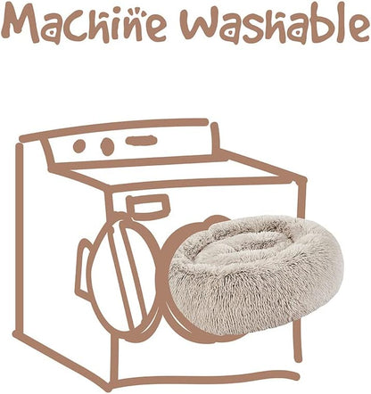 Donut Dog Bed Faux Fur Fluffy Calming Sofa for Medium Dogs, Soft & Plush anti Anxiety Pet Couch for Dogs, Machine Washable Coco Pet Bed with Non-Slip Bottom, 30"X30"X7" Tan