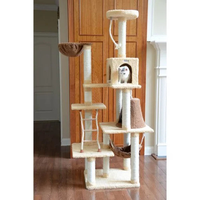 Real Wood Cat Tree & Condo Scratching Post Tower, Goldenrod